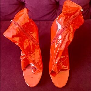 Red EGO peekaboo toe heeled boots size 7
